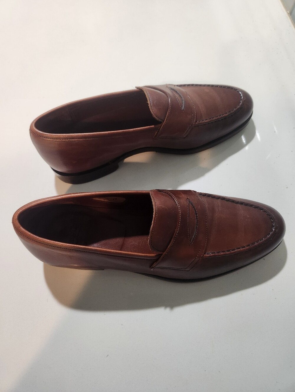Edward Green X Paul Stuart Leather Mens  Brown Loafers Size 7 D  Handmade NWOB - Picture 4 of 11